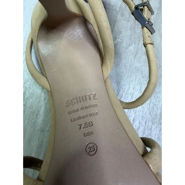 Schutz Rachel Nubuck Sandal Heels Size 7.5 Nude Tan Neutral - Image 8