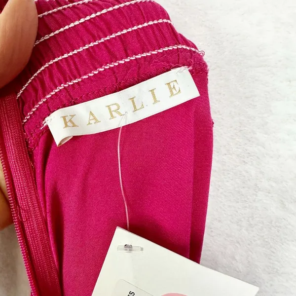 Karlie Solid Smock Neck Midi Dress Size Medium Pink Magenta NEW Satin Thigh Slit - Image 13