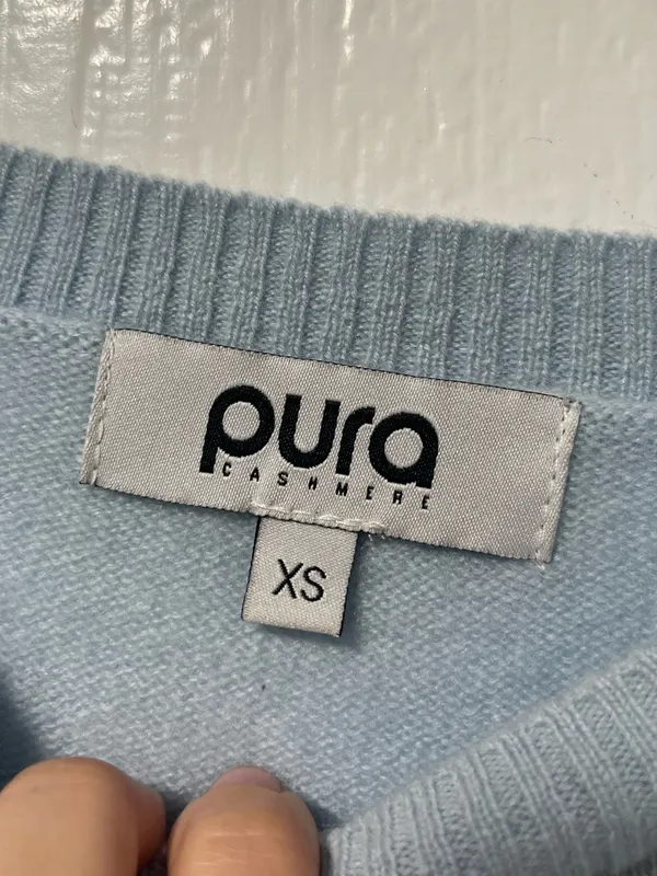 Pura Cashmere 100% Cashmere Icy Light Blue Crewneck Sweater Women’s XS - Image 3