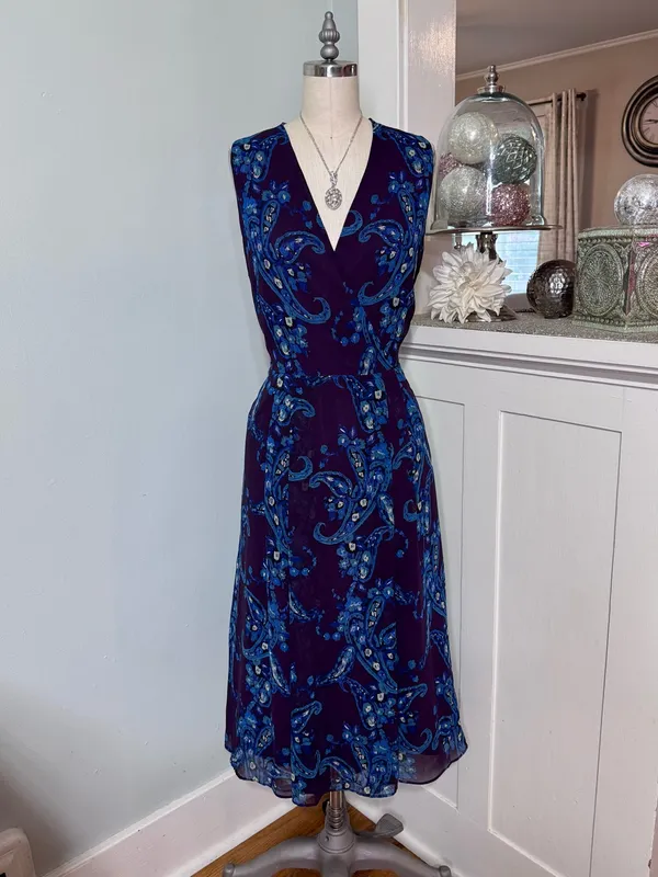 Cabi Treasure Dress Style 3461 Paisley Floral Chiffon Midi Dress Size 12 - Image 3