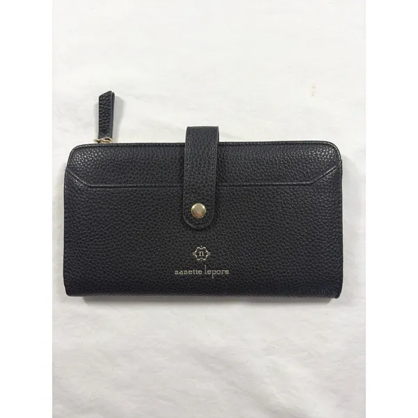Nanette Lepore Black Pebbled Faux Leather Continental Snap Zip Wallet Clutch - Image 2