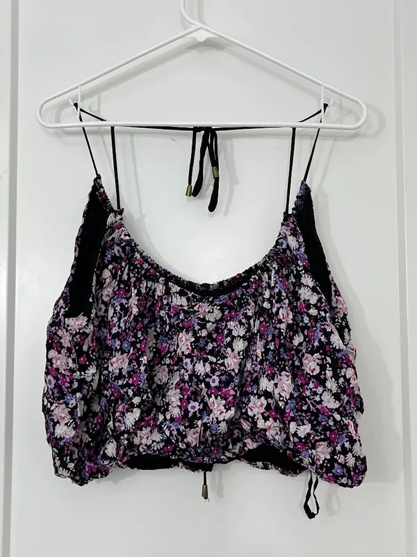 Free People Small Floral Print Drawstring Bubble Hem Crop Top - Image 4