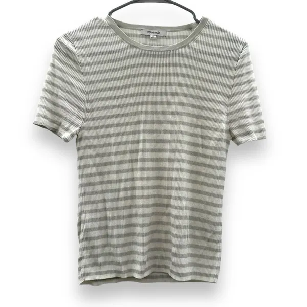 Madewell Micro-Rib Short Sleeve Striped Sweater Tee in‎ Monument Sz M NEW - Image 3