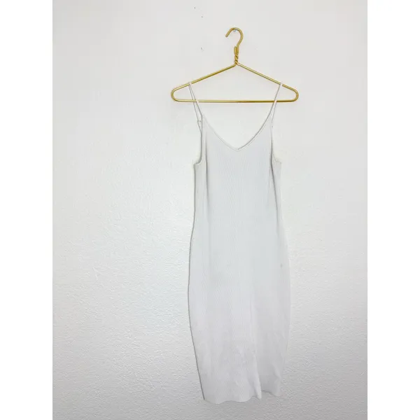 Abercrombie & Fitch Slip Midi Sweater Dress Size XL V-Neck Spaghetti Strap White - Image 4