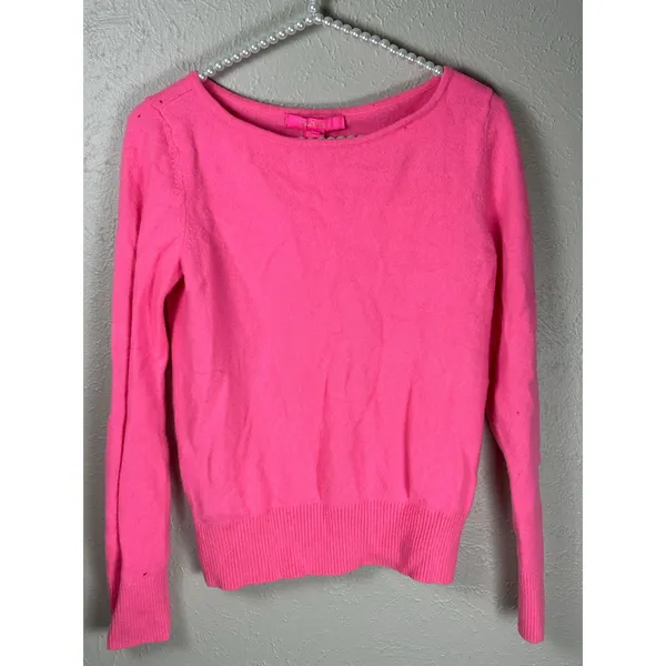 Lilly Pulitzer Cashmere Sweater Size Small Bright Pink Preppy Colorful TINY FLAW - Image 2