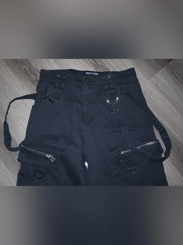 Dolls kill Ghoulish Glow In The Dark Wide Leg cargo Pants size small- baggy - Image 4