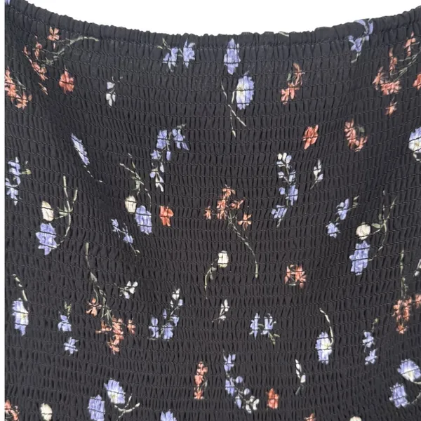 Aritzia Wilfred Black Floral Smocked Square Neck Long Sleeve Midi Dress Sz Large - Image 6