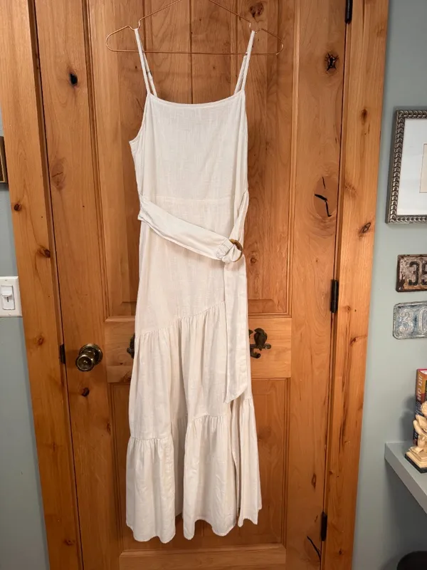 Cream Asymmetrical Summer Lineny Dress - Image 2
