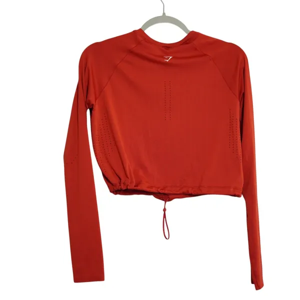 Gymshark Red Long Sleeve Crop Top Drawstring Hem Perforated Activewear Small‎ - Image 5