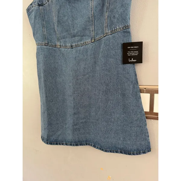 NWT Lulus So Delighted Medium Wash Denim Corset Seam Mini Dress Size XL - Image 6