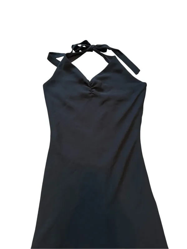 Mystic Vintage Black Halter Midi Dress Y2K Minimalist Dark Fairy Grunge Coquette Witchy - Image 2
