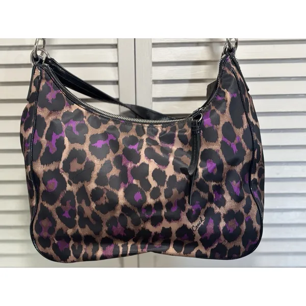 COACH NWT Ocelot Hobo Violet Multi Animal Print F26033 Large Logo - Image 9