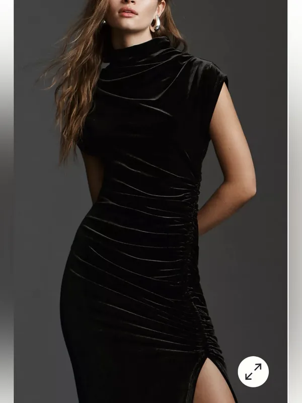 Anthropologie The Maya Ruched Cowl-Neck Dress: Stretch Velvet Edition NWT - Image 4