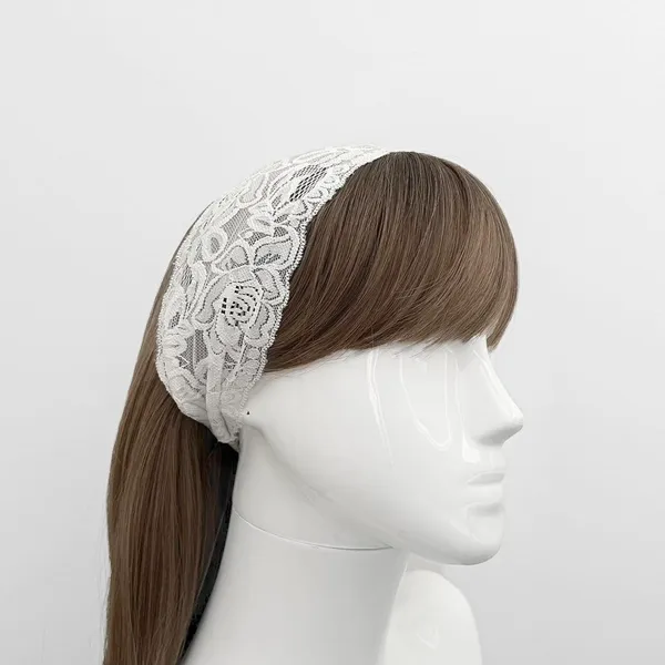 White Lace Floral Headband – Head Bands for Women, Hair Accessories, Boho, Head Covering, Hair Band, Bandana, Elastic Back, Hippie, Bridal - Image 3