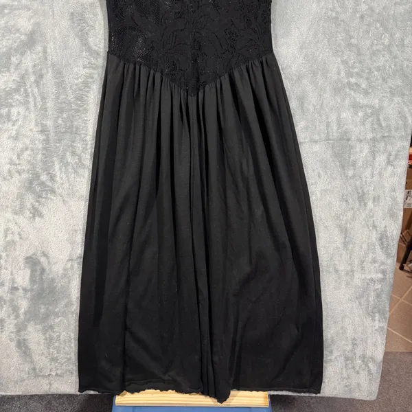 Vintage 80s Victoria's Secret Black Lace V Neck Sheer Bodice Dress Small - Image 9