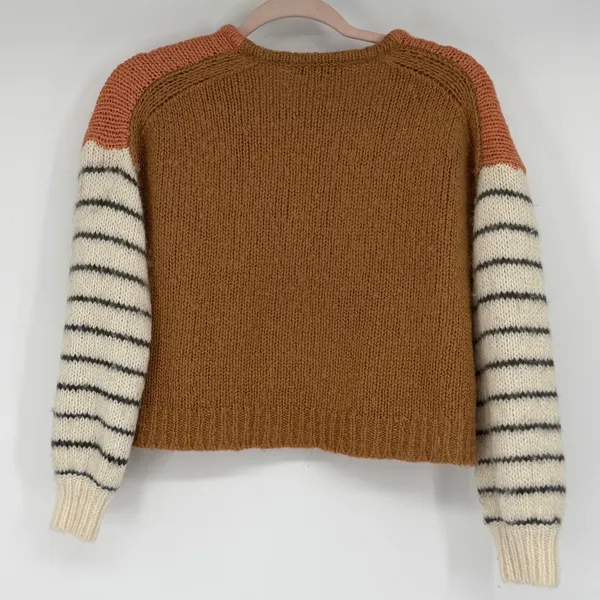 Madewell‎ Alpaca Wool Blend Colorblock Striped V-Neck Sweater Brown Orange XS - Image 2