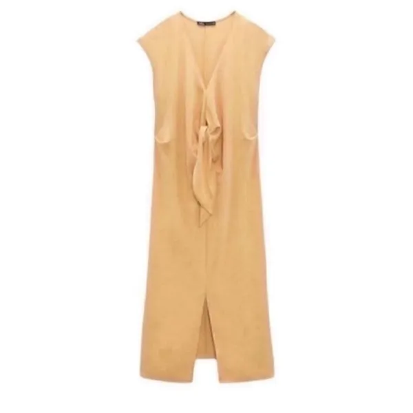 Zara Knotted Midi Yellow Dress(Size Small) - Image 3