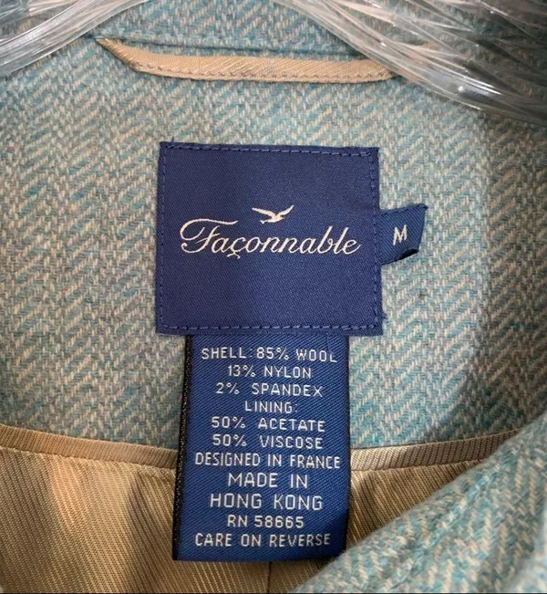 Façonnable Sky Blue Wool Blend Herringbone Jacket - Image 2