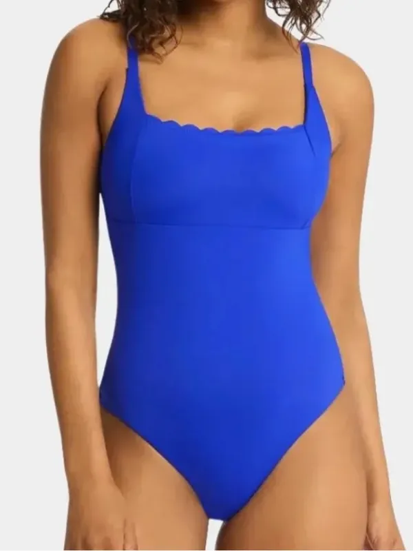Sea Level Royal Blue Scalloped Square Neck Bralette One Piece Swimsuit - Image 3