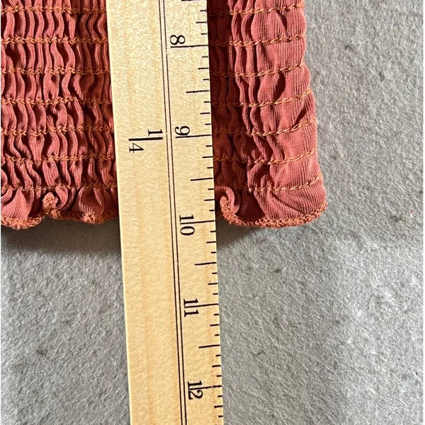 654 | Urban Outfitters Smocked Cropped Ruched Cami‎ Tank Top Pink Rust Womens XS - Image 4