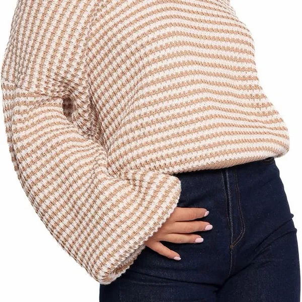 Petal & Pup Becca Crewneck Waffle Stitch Stripe Knit Sweater - Image 4