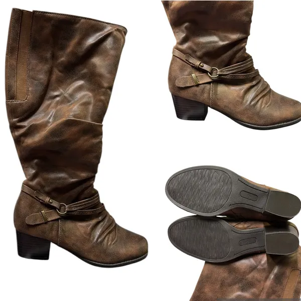 Yuu Womens Ryley Stacked Heel Below Knee Riding Boots Womens 8 W - Image 2