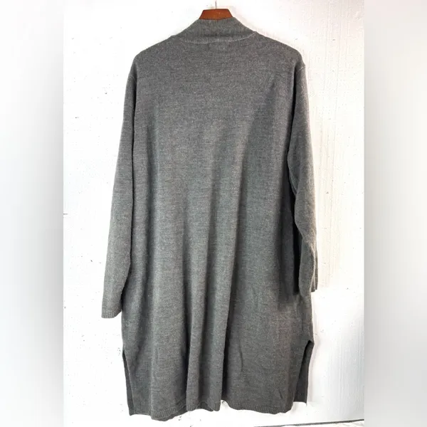 Rebecca Malone 2X Knit Open Front Long Pocketed Gray Cardigan Sweater - Image 2