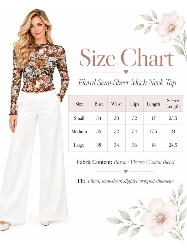 Alice + Olivia Floral Semi-Sheer Mock Neck Long Sleeve Cropped Mesh Top - Image 4