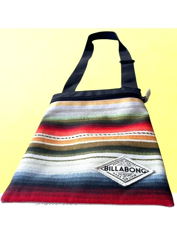 Billabong Crossbody Bag Purse Stripe Canvas Adjustable Strap Zip Close Australia - Image 6