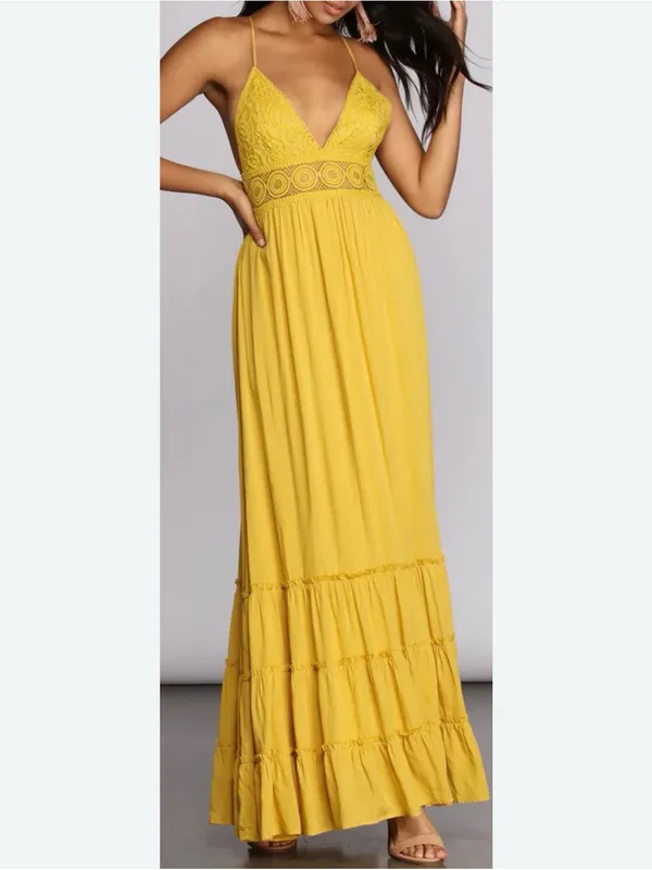 Windsor spring stunner Yellow Crochet Bodice Maxi Dress -medium - Image 12
