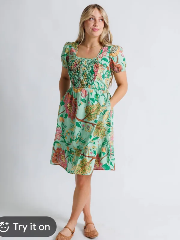 DownEast Green Hazel Floral Tiered‎ Midi Dress Size XL - Image 2