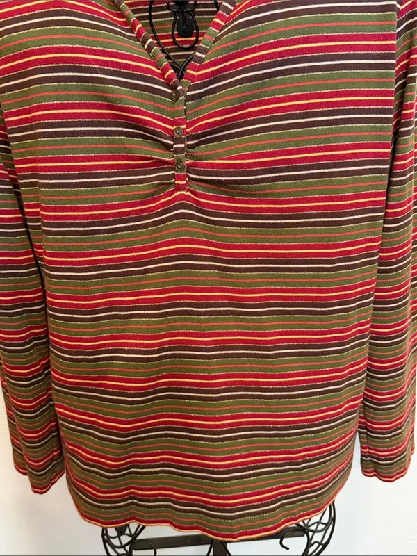 🎇🎇🎇3for 12$🎇🎇🎇Cato Striped Polo Top in Red, Olive & Brown-XL - Image 3