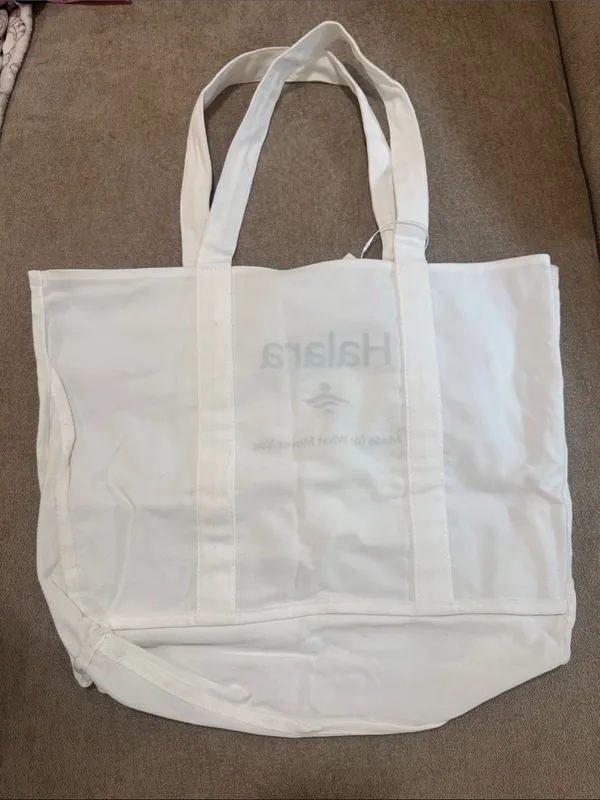 HALARA White Canvas Tote with Green Logo - Image 5