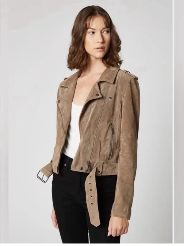 Blank NYC Taupe Suede Moto Jacket with Belt - Image 4