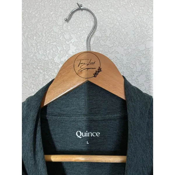 Quince Heathered Green Flowknit Pullover Hoodie Large Performance Thumbhole - Image 2