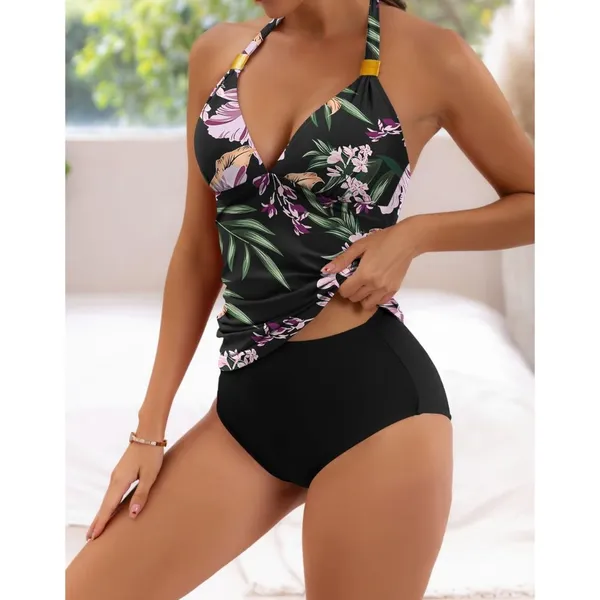 B2prity Halter Tankini Swimsuit Slimming Floral Two Piece Bathing Suit LARGE - Image 2