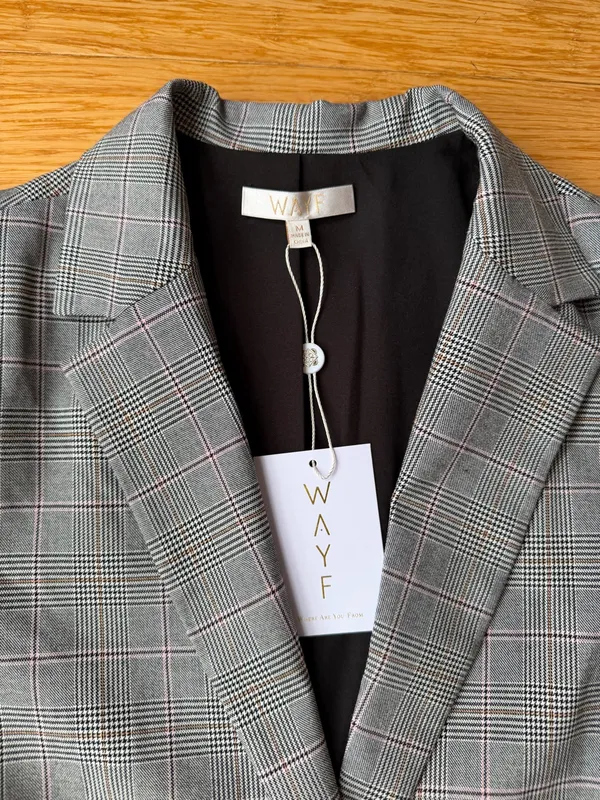 WAYF NWT Gray Plaid Oversized Blazer Pink Windowpane M - Image 4