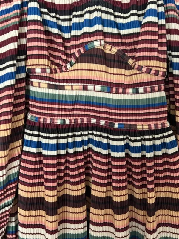 Zara Striped Babydoll Mini Dress Puff Sleeve Earthy Artsy‎ Festival Boho Medium - Image 4