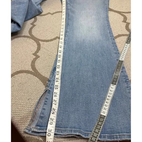 American Eagle Curvy Super High Rise Flare Jeans Stretch Slit Hem Size 10 - Image 7