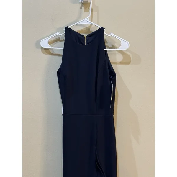 BETSY & ADAM NWT Long Halter Crepe Tiered Ruffle Gown Dress Navy Size 4 - Image 5