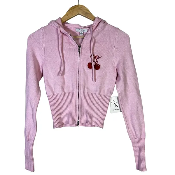 Orange Kiss NWT Womens Y2K Cherry Embroidered Cropped Jacket Pink‎ Kidcore Girly Size M - Image 2