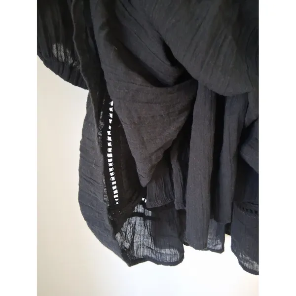 ELAN Black Off Shoulder Mini Dress Ballooo Sleeve Tunic size S 100% Cotton Gauze - Image 9