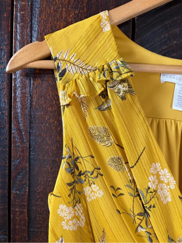 London Times Birds & Florals Smocked Midi Dress Size 2 - Image 3