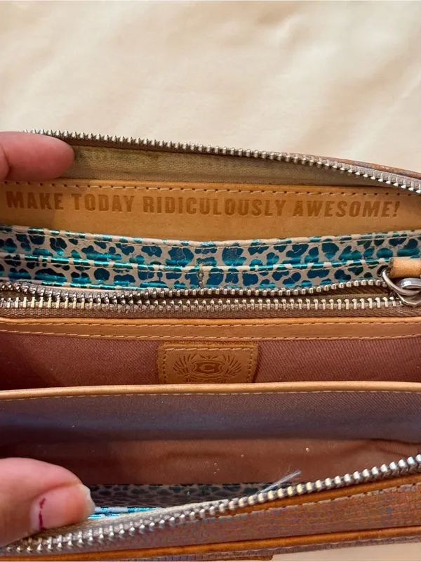 CONSUELA | Gloria Textured iridescent leather Large Brown Wristlet Wallet - Image 9