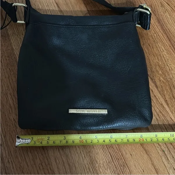 Steve Madden Black Leather Womens Crossbody Bag with Jacquard strap - Image 7