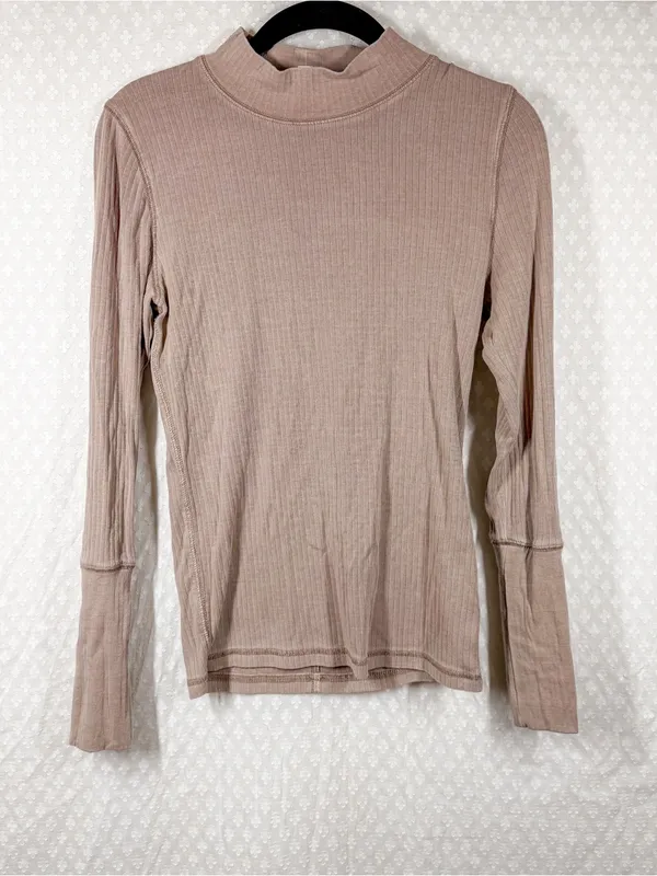 Free People Intimately Tan Ribbed Knit Coyote Rickie Mock Neck Long Sleeve Top - Image 2
