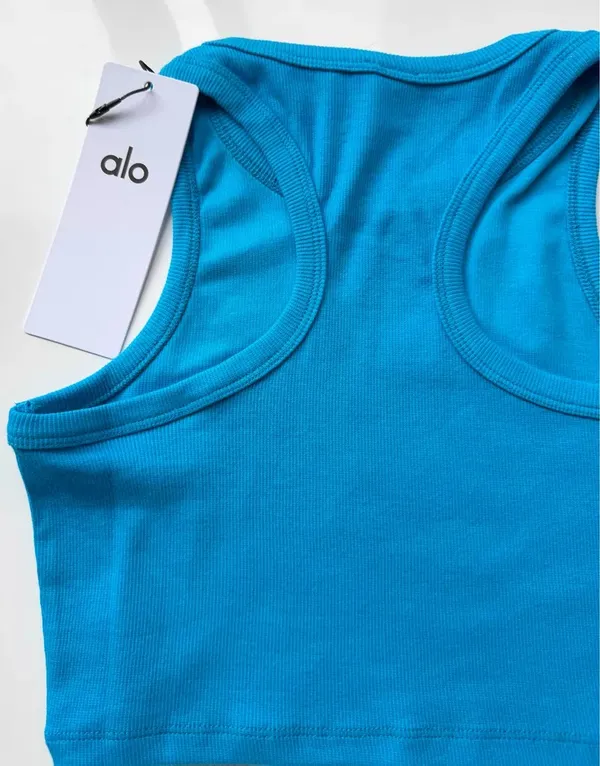 Alo Yoga Ribbed Cropped Racerback Sports Bra (Size S) - Image 4