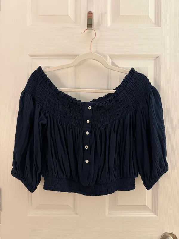 Free People We the Free Navy Blue Dancing Till Dawn Off Shoulder Crop Top XS - Image 3