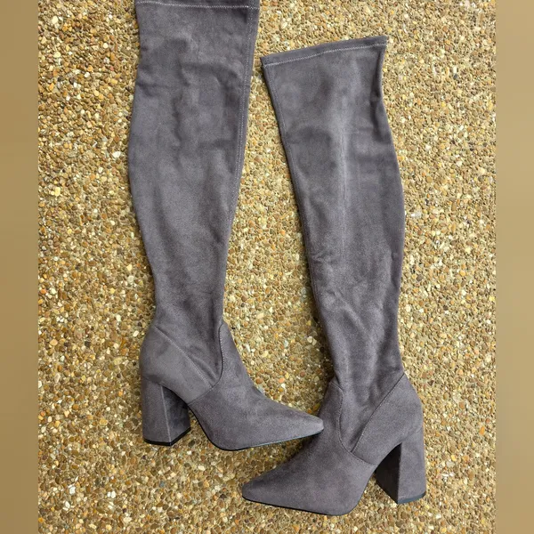 Steve Madden Jacoby Over the Knee Vegan Suede Boots Gray Size 7.5 Pointed Toe - Image 5