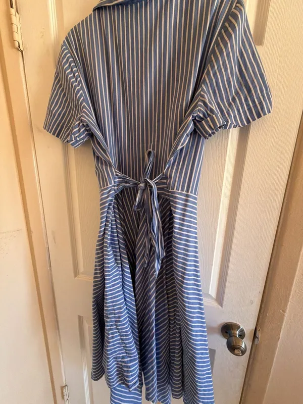ivy + blu Blue and White Striped Button-Down Shirt Dress with Tie Back HOM1187-G - Image 6